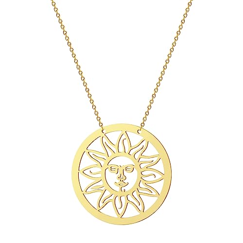 Collier pendentif soleil rond en acier pour homme et femme style minimaliste