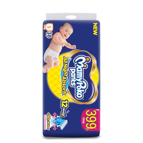 Image of MamyPoko Pants All Night Absorb Baby Diapers, Small (S), 38 Count 4-8 Kg