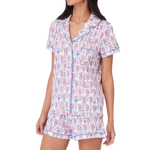 Image of Zelbuck Womens Pajamas Set Trendy 2 Piece Button Down Monkey Shorts Set Y2k Roller Dupes Rabbit Long Sleeve Preppy Loungewear Pjs, Large, Hamptons