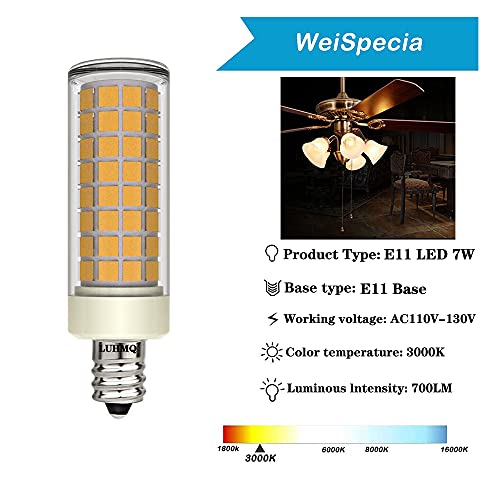 Luhmq 3-Pack E11 Led Bulbs E11 Mini Candle Holder Base E11 Chandeliers Ceiling Fan Light Jd E11 Bulb 7W(70W Halogen Bulb Equivalent) 700Lm Ac120V For Cabinet Lighting,Sconce&More(Warm White 3000K) #TOP1
