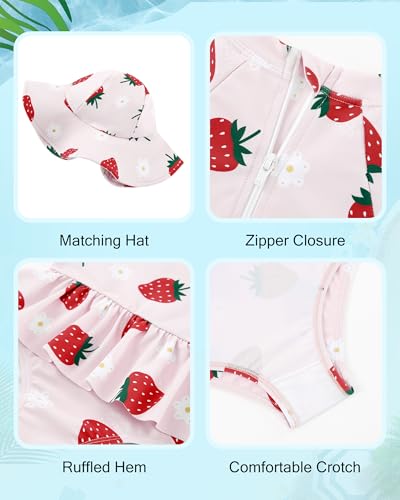 Image of Redair Toddler Girls One Piece Swimsuit Long Sleeve Bathing Suit with Hat UPF 50+ Sun Protection 1-5T