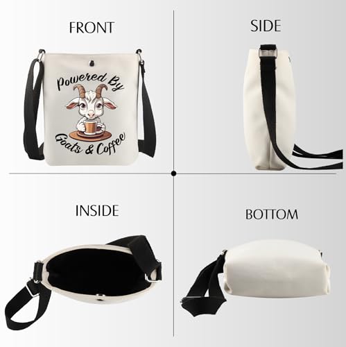 Goat Theme Gift Powered By Goats & Coffee Crossbody Bag Farm Animal Gift2