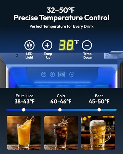 Image of EUHOMY 15 Inch Under Counter Beverage Refrigerator, 127 Can Beverage Fridge with Stainless Steel Door, Beverage Cooler Built-in, Drink Fridge for Soda Beer and Wine