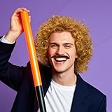 UILYNIU 3 Pieces Blonde Curly Wig with Moustache Wig for Men Hair Accessory Fancy Dress, Mens Afro Curly Wig, 70s 80s Hippy Rock Wigs for Costume Party - Image 6