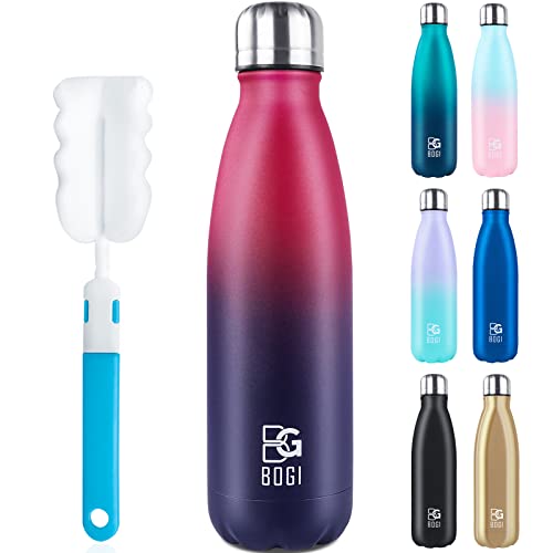 Image of BOGI Insulated Water Bottle, 17oz Stainless Steel Water Bottles, Leak Proof Sports Metal Water Bottles Keep Cold for 24 Hours and Hot for 12 Hours BPA Free kids water bottle for School (DBlue Red)