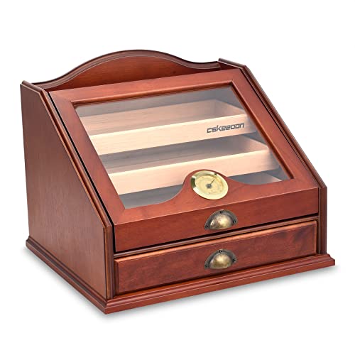 Cskeeoon Cigar Humidors Cabinet - Cedar Wood Cigar Box For 100 To 150 Cigars With Digital Hygrometer, 3 Drawers & 3 Crystal Gel Humidifiers, Cigar Gift For Men, Cigar Aficionados.… (Square110) #TOP2