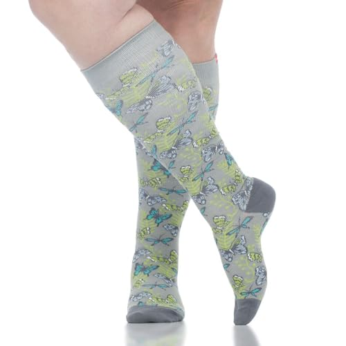 Image of VIM & VIGR Cotton 15-20 mmHg Graduated Compression Socks (Turquoise & Fern Butterflies, Large /X-Large (3))