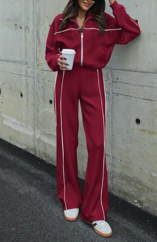 Image of BTFBM Women's Two Piece Tracksuit Fall 2026 Long Sleeve Zip Up Sweatshirt Long Pants Outfits Jogger Sweatsuit Sets