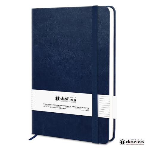Image of Jhingalala A5 Leather Cover Hardbound Undated Journal Notebook with Pen Combo Gift | 80 GSM Premium Non-Bleeding Paper | Diary with Pen | Ideal Corporate, Diwali & New Year Gift (Blue)