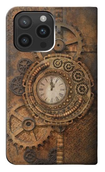 Étui iPhone 15 Pro Max cuir Clock Gear Steampunk, housse luxe - 2