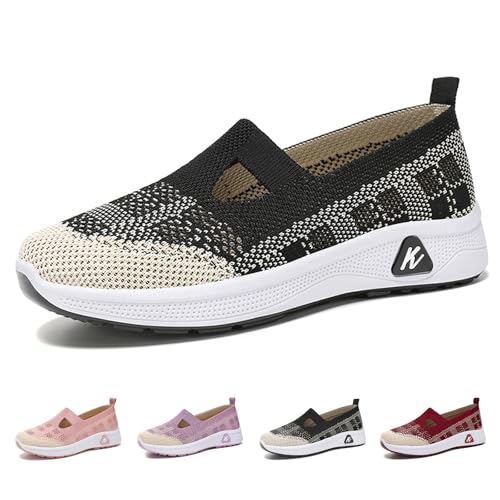 Women's Slip On Orthopedic Walking Shoes Breathable Knitted Mesh Comfortable Soft Sole Sneakers with Arch Support Casual Non-Slip Work Tennis Shoes