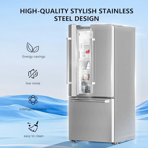 Image of Antarctic Star 17.5 Cu Ft French Door Refrigerator, Bottom Freezer with Built-In Automatic Ice Maker, Fast Cooling & Multi-Air Flow, Inverter Compressor, Stainless Steel VCM, LED Touch Display, Silver