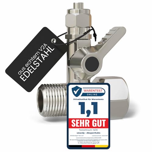 smardy Absperrventil Edelstahl Absperrhahn Adapter T-Stück 3/8x3/8x1/4' zum Anschluss von 2 Geräten für Side by Side Kühlschrank Osmoseanlage Wasserfilter, Wasseranschlussadapter mit Dichtung