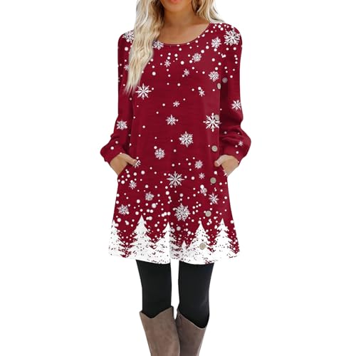 SCBFDI Festliche Weihnachtskleider Damen, Weihnachtspullover Kleid, Kleid Frauenkleidern Langarm Arbeits Weihnachten Kleider Modern High Waist Light...