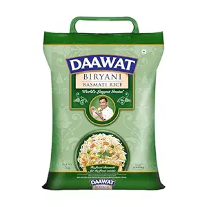 Daawat Biryani Basmati Rice, 5 Kg| World s Longest Rice Grain expands 24mm* | Tasty, Non-sticky & Rich Aroma |Naturally Aged