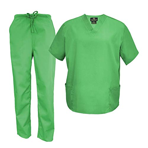 M&M Scrubs Men's Scrub Set Medical Scrub Tops and Pants (X-Large, Lime Green)