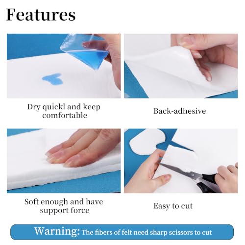 Image of Pllieay Adhesive Felt Premium Grade, 1 /4 inchx 6 inchx 4.37yd Orthopedic Felt Roll | White Felt Rolls with Adhesive Backing, Quality Rayon Blend for Provide Cushioning and Support in Pain Foot