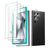 ESR 3+1パック Samsung Galaxy S24 Ultra用スクリーンプロテクター&カメラレンズプロテクター、HDクリア強化ガラス、簡単な取り付けフレーム付き、超タフなミリタリーグレードの保護、傷に強い。