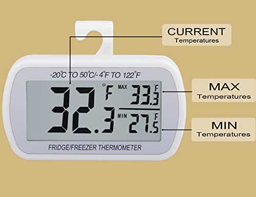 Aevete WDJ-A 4 Pack Waterproof Digital Refrigerator Thermometer Large Lcd, Freezer Room Thermometer With Magnetic Back thumb #2