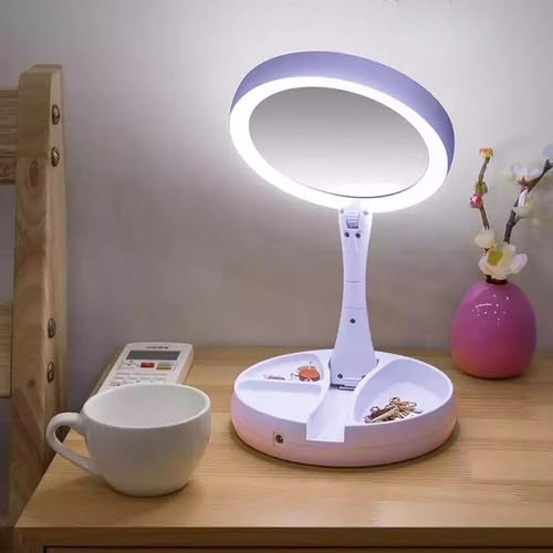 Espelho Facial Redondo com Led para Maquiagem Facial de Camarim Led Articulável Com Aumento 10x para