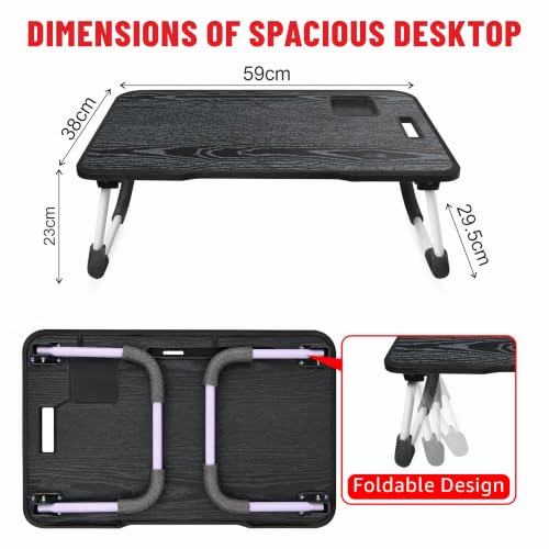 Image of TEKCOOL Smart Multipurpose Foldable Laptop Table with Cup Holder, Study Table, Breakfast Tables, Foldable and Portable /Ergonomic & Rounded Edges /Non-Slip Legs (Black NEW)'