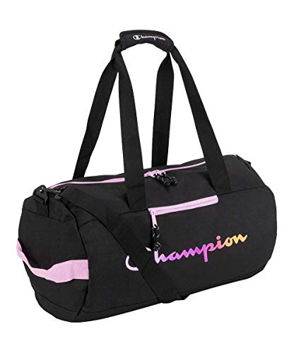 Champion unisex adult Duffel Bag, Black/Pink, One Size US