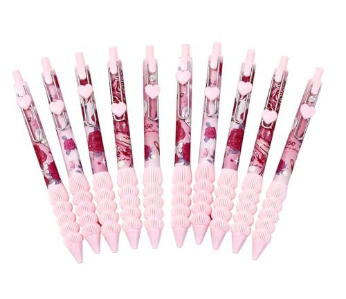 Stylos rétractables roses mignons lot de 10 pour écriture lisse sans taches 0.5mm
