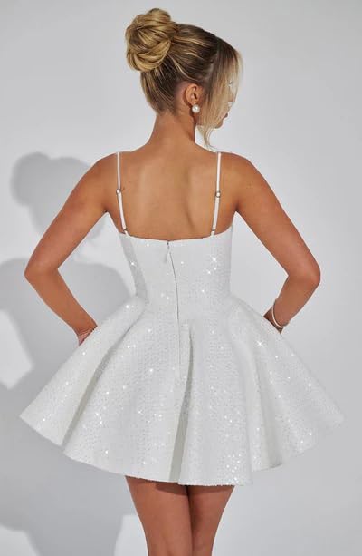 Sparkly Spaghetti Straps Sequin Homecoming Dresses 2025 with Bow Puffy A-line Short Prom Dress Cocktail Party Gown3