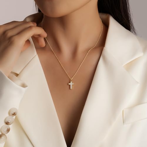 Imohen&Sam Cross Necklace for Women,14K Gold Plated Mother of Pearl Pendant3