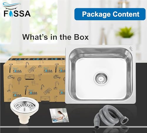 Image of Fossa 18x16x9 Inch ๐-๐๐๐๐ ๐๐๐๐๐๐๐๐ Single Bowl Stainless Steel Kitchen Sink with Coupling Heavy Duty Sink for Home Modular Kitchen Deep Bowl Drain System Silver (Glossy Finish)