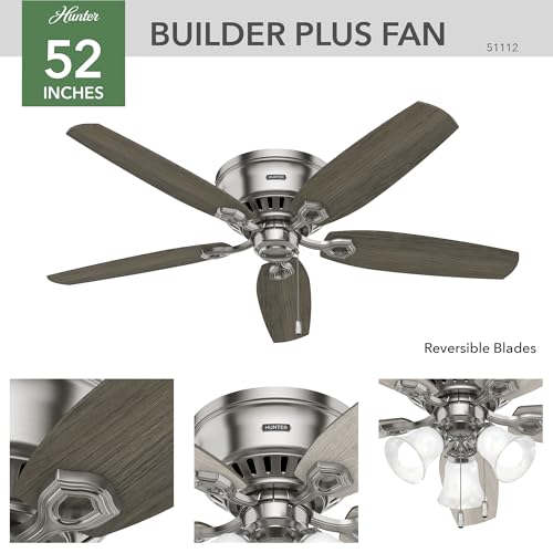 Image of Hunter Builder, Indoor, Ceiling Fan, Pull Chain, 52 inch, Brushed Nickel