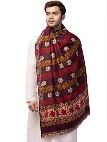 Image of tweedle Jamawar Weave,Woolen Shawl /Stole /Lohi for Men, Reversible Chinar Patta Design Shawl (40 x 80 inches)