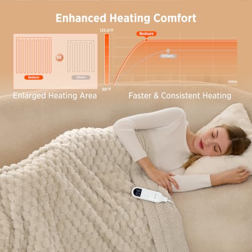 Image of Bedsure Heated Blanket Throw, Light Brown Bubble Pattern Electric Blanket