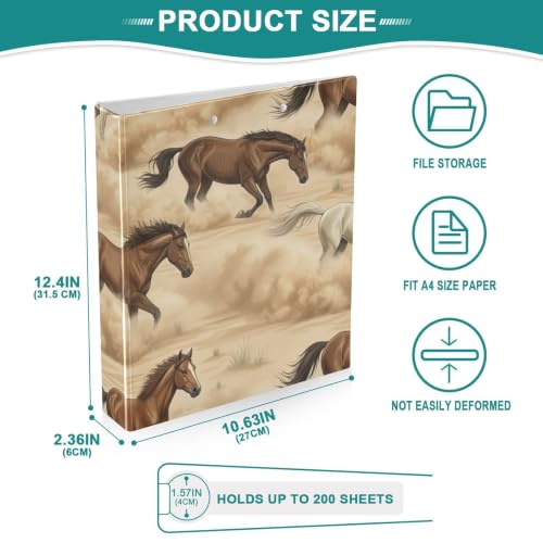 Classeur 3 anneaux imprimé chevaux marron beige format standard pour l'école et le bureau