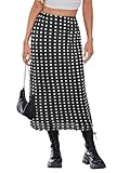 SOFIA'S CHOICE Women's High Waist Polka Dot Skirts A Line Mesh Midi Skirt Black White Large