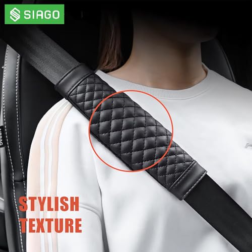 Image of SIAGO Premium Car Seat Belt Cover (Pack of 2) | Soft Shoulder Strap Protector | Adjustable Universal Fit for Cars, SUVs, Trucks | Black, Beige, Grey, Tan | SIA128