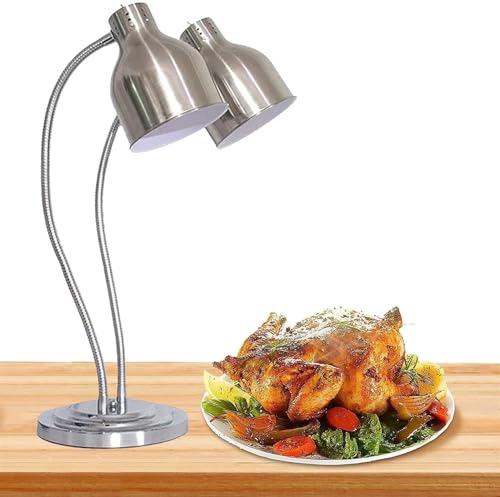Lámpara de Calentamiento portátil de Doble Cabezal de 500 W para Buffet, luz calefactora compacta y Ajustable para cocinas y Servicios de Catering comerciales, Acero Inoxidable.