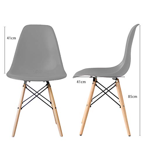 NICEMOODS Juego de 4 Silla de salón sillas de Comedor de Estilo Moderno Silla de plástico de Mediados de Siglo Comedor Dormitorio con sillas escandinavas Dormitorio de cafetería (Gris)