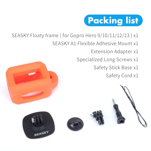 SEASKY Floating Floaty Protector Case & A1 Flexible Adhesive Mount Kit Accessories for Gopro Hero 13/12/11//10/9 Black Sports Action Camera
