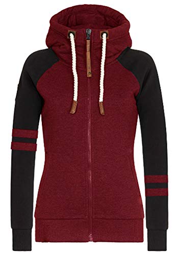 Hiistandd Damen Langarm Sweatshirt Damen Langarm Hoodie Damen Kapuzenpullover Sport Casual Farbblock Herbst Winter Warm Hoodies ( Redwine, Small ) Cover