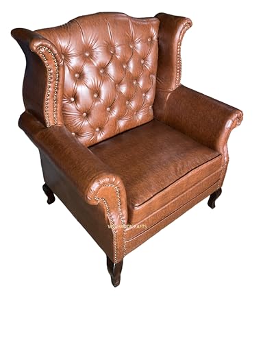 Image of Wooden 5 Seater Leather Sofa Set, Solid Wood Hand-Carved Sofa with Leather Upholstery, Traditional Design Furniture for Living Room, Home, Office