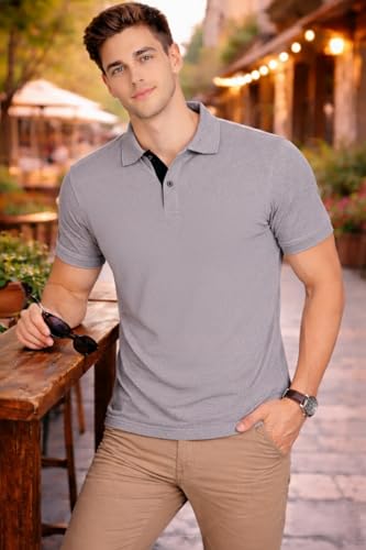 Image of Men's Solid Polo T-Shirt | Short Sleeve | Regular Fit | Soft Breathable Fabric | Casual & Smart Wear | Button Placket Collar Top |