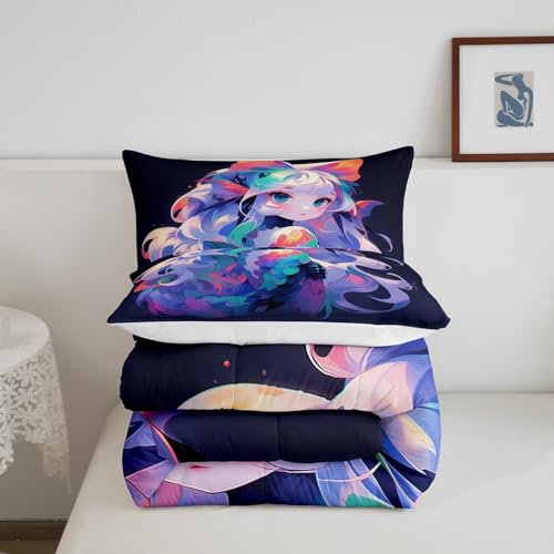 Image of Erosebridal Anime Girl Bedding Comforters & Sets 3D Japanese Bedding Kawaii Girly Comforter Set, Anime Lovers Gifts Bedding Sets Warm Lightweight Duvet Set for All Season, Full 3Pcs