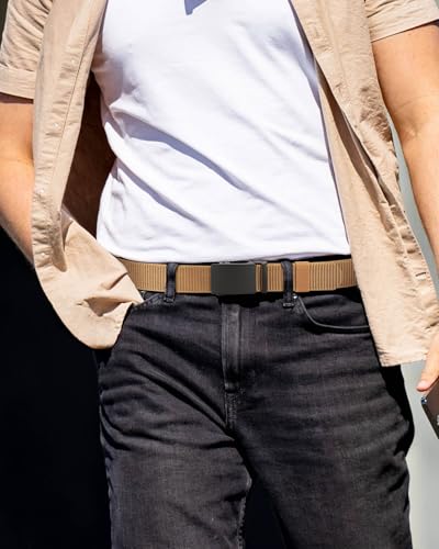 Image of CHAOREN 1.5 inch Nylon Ratchet Belts for Men - Adjustable Casual Work Belt with Slide Buckle - Trim to Fit
