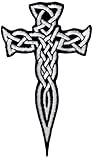 Celtic Cross Dagger White Iron-On Patch Embroidered Irish Crucifix