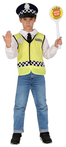 FIESTAS GUIRCA | Disfraz de Policía Infantil (5-6 Años) - Camisa, Chaleco y Gorro - Disfraces de Agente de Policía para Halloween y Carnava- Ideal para Niños - Amarillo y Blanco