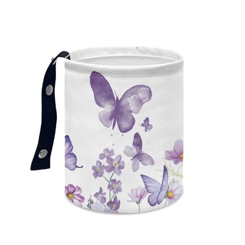 Image of Collapsible Purple Butterfly Flower Accessories Trash Can Car Trash Bin Car Trash Can Bags Universal Garbage Bin Decoration Car Interior for Car SUV Trucks