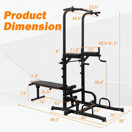 AOKUNG Adjustable Height Dip Bar Station, Heavy Duty Dip Station for Home Gym, Multi-function Dip Station Pull Up Bar for Full Body Strength Training Workout Fitness Equipment for Tricep Dips
