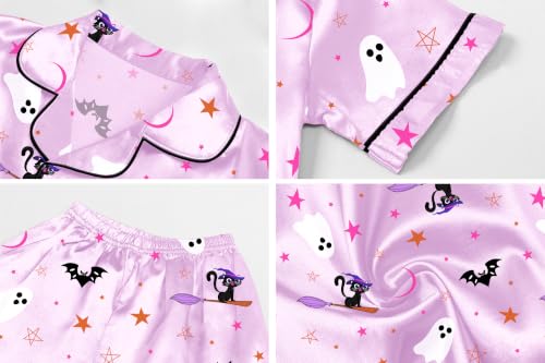 Image of Schbbbta Women Pajamas Set, 2 Pieces Satin Silk Button Down Pjs Short Sleeve Outfits Loungewear