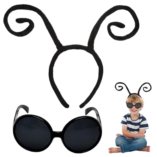 TMZELOA Ensemble serre-tête et lunettes de soleil avec capteur papillon amusant, bandeau pour antenne, serre-tête papillon, yeux d'insectes, accessoire de costume pour Halloween et festival